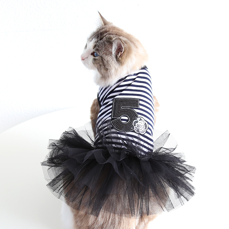 Pet Costume Dress Nautical Striped Top with Tulle Skirt for Dogs And Cats